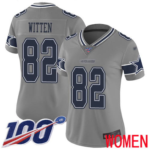 Women Dallas Cowboys Limited Gray Jason Witten #82 100th Season Inverted Legend NFL Jersey->women nfl jersey->Women Jersey